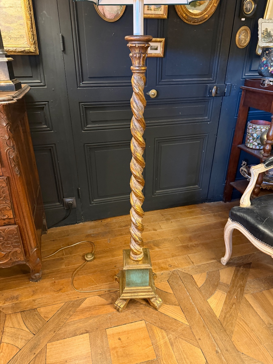 Painted Twisted Wooden Floor Lamp, Height 175 Cm-photo-2