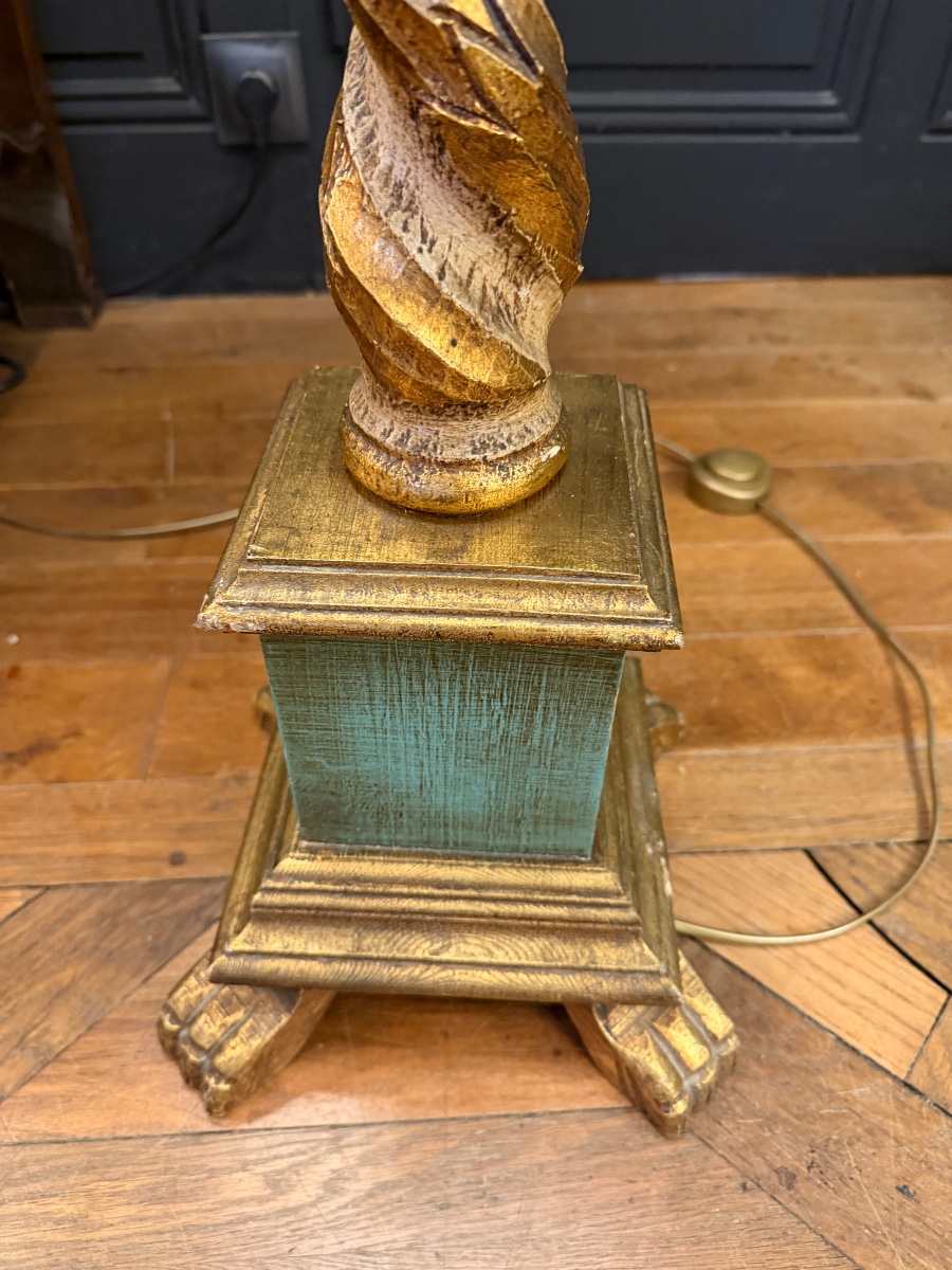 Painted Twisted Wooden Floor Lamp, Height 175 Cm-photo-3