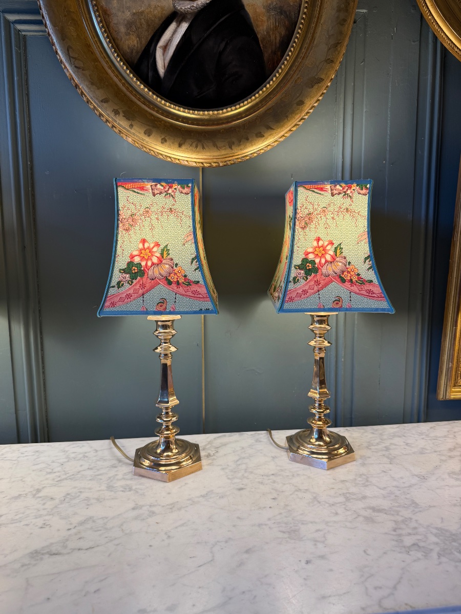 Pair Of Bronze Lamps, Height 46 Cm-photo-2