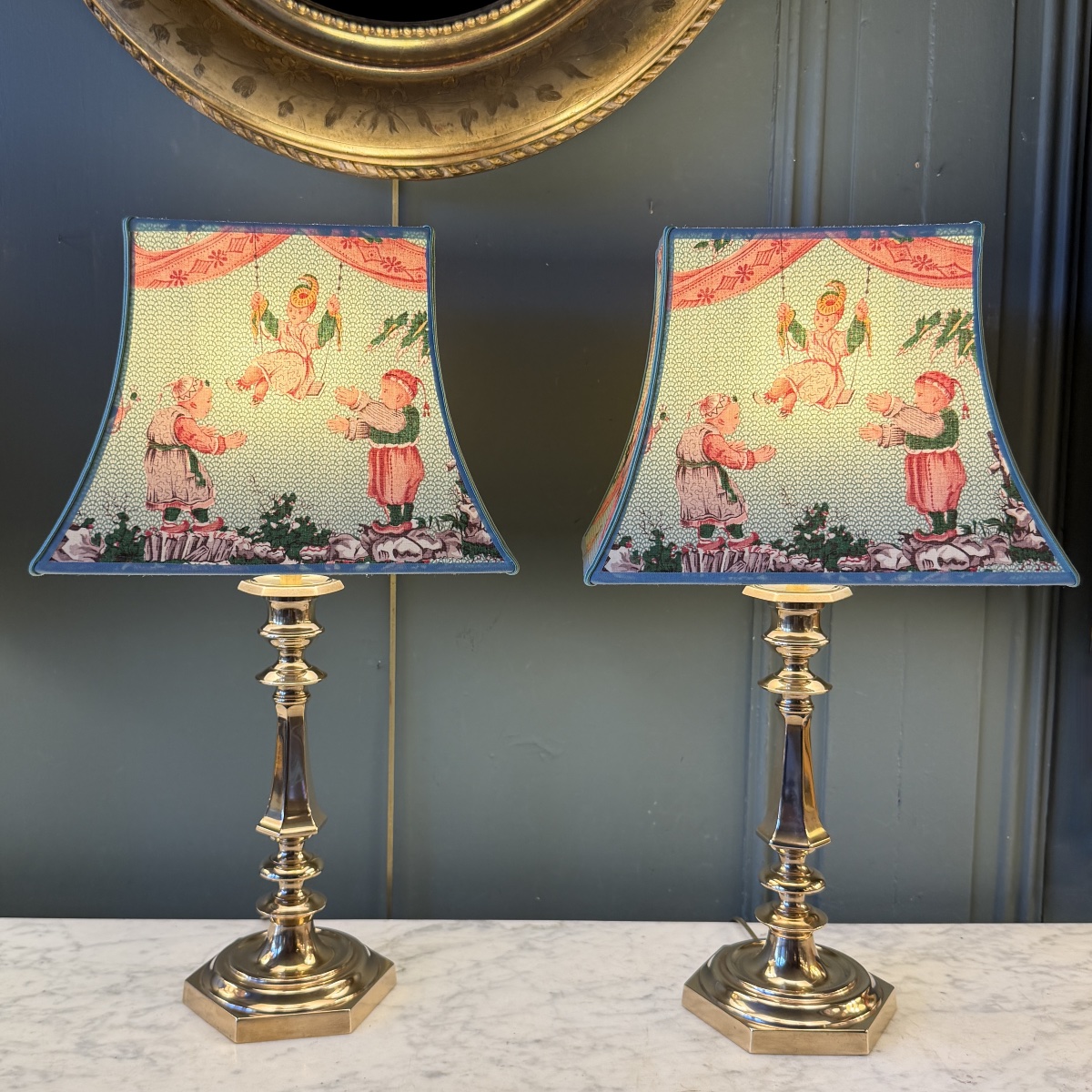Pair Of Bronze Lamps, Height 46 Cm
