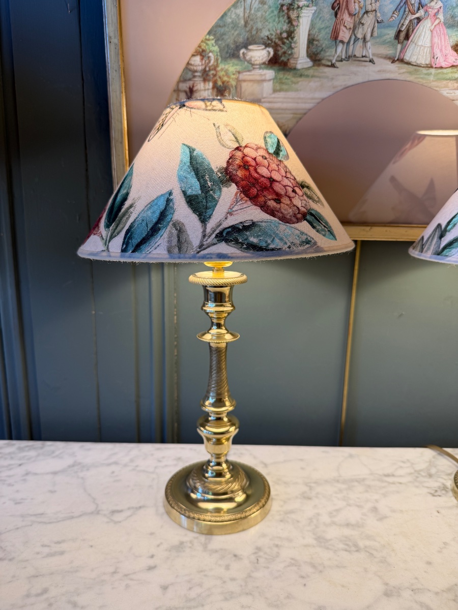 Pair Of Chiseled Bronze Lamps, Height 39 Cm-photo-2