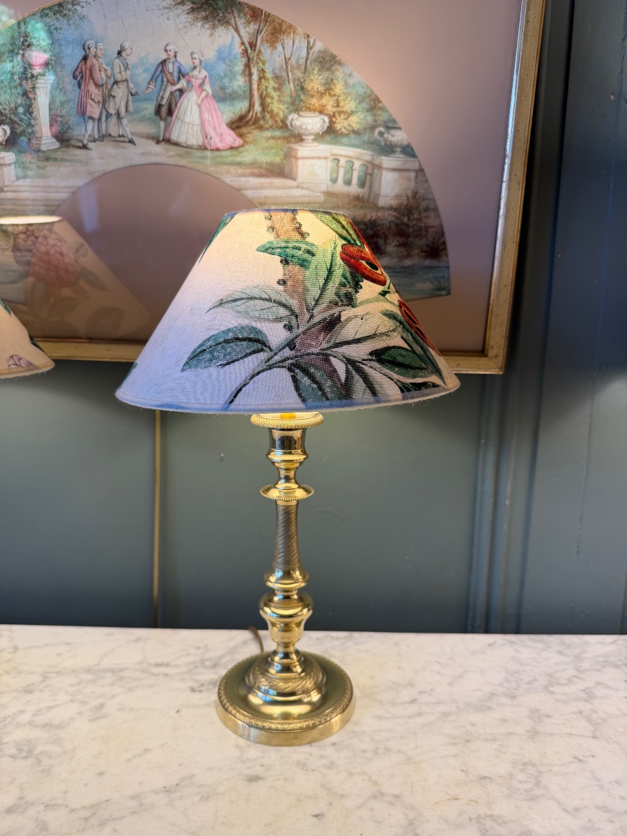 Pair Of Chiseled Bronze Lamps, Height 39 Cm-photo-3