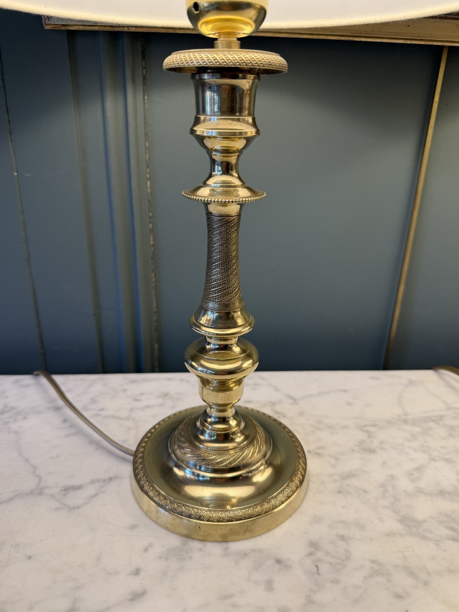 Pair Of Chiseled Bronze Lamps, Height 39 Cm-photo-4