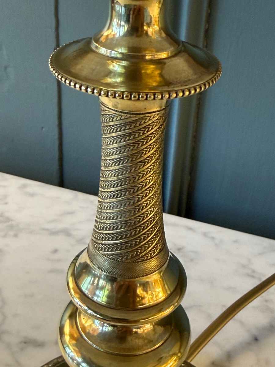 Pair Of Chiseled Bronze Lamps, Height 39 Cm-photo-5