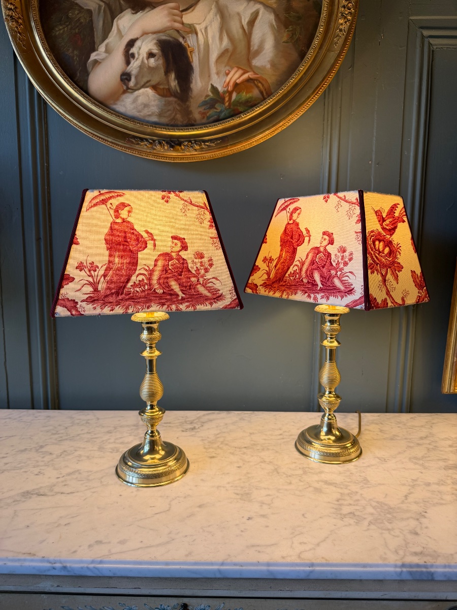 Pair Of 19th-century Bronze Lamps, Height 44 Cm-photo-2