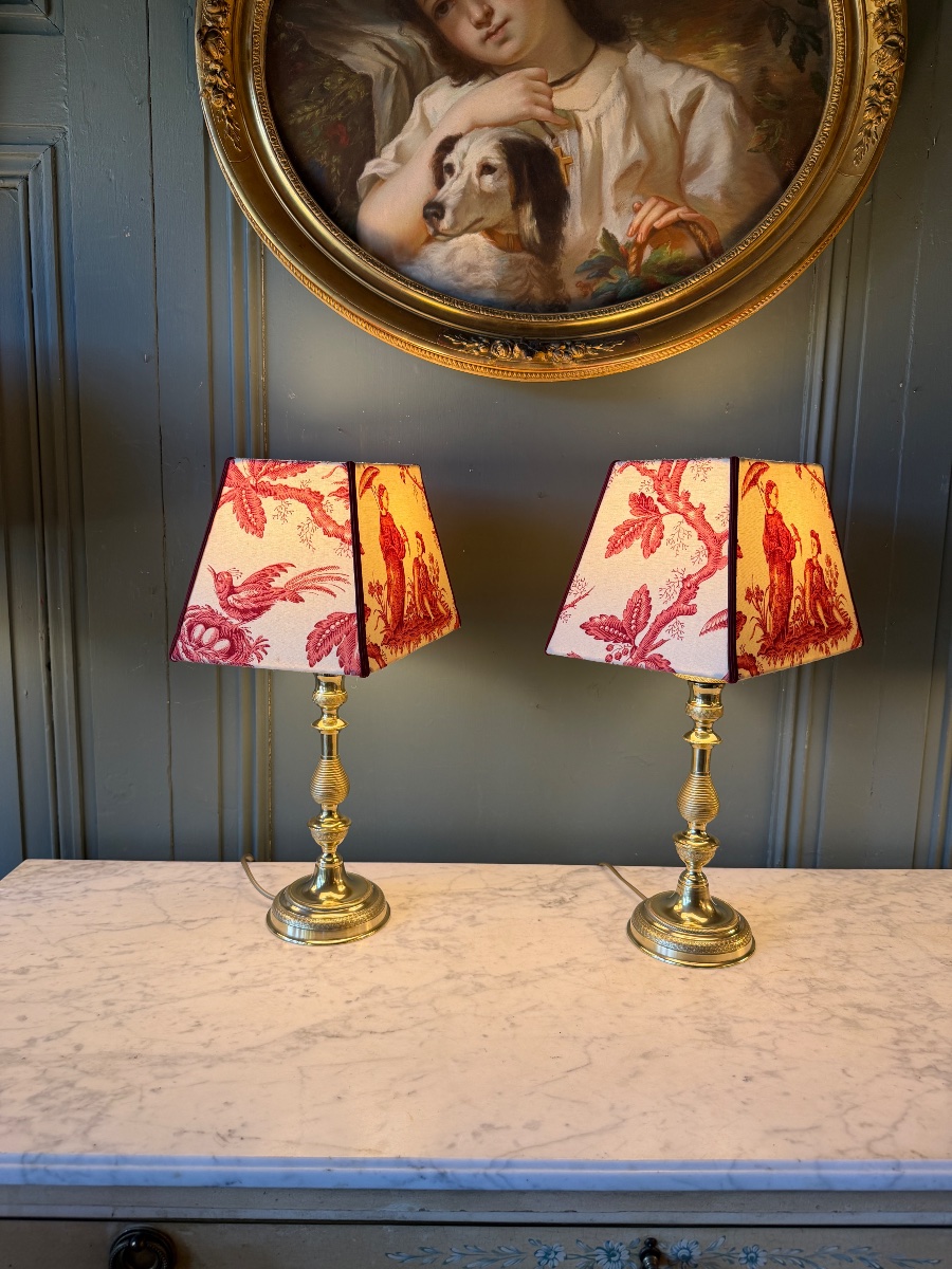 Pair Of 19th-century Bronze Lamps, Height 44 Cm-photo-1