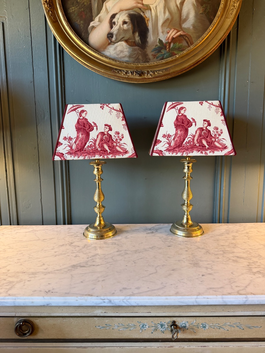 Pair Of 19th-century Bronze Lamps, Height 44 Cm-photo-2