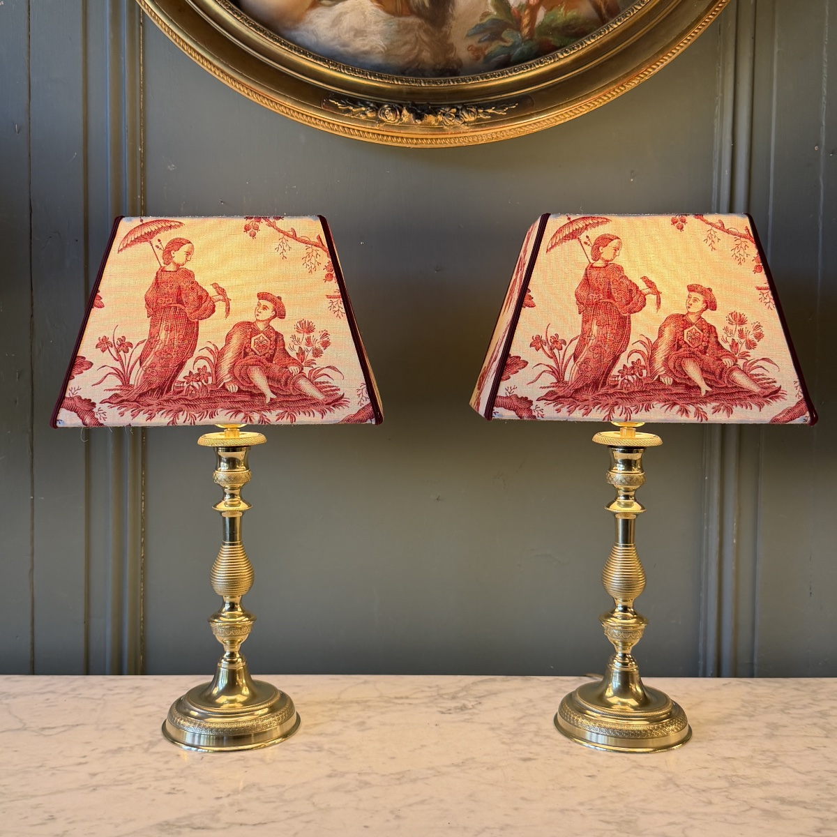 Pair Of 19th-century Bronze Lamps, Height 44 Cm