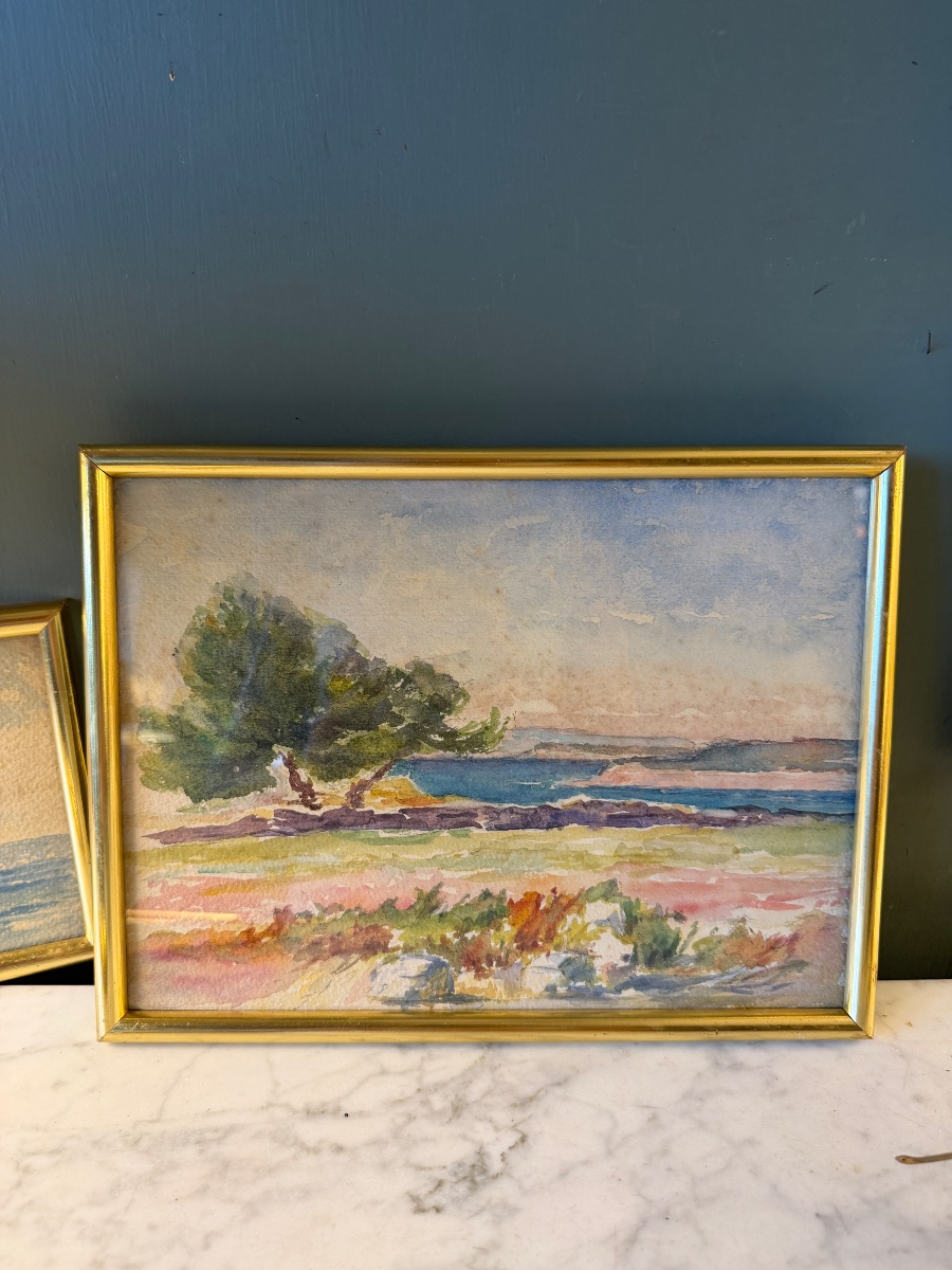 Seaside, Early 20th-century Watercolor No. 3-photo-4