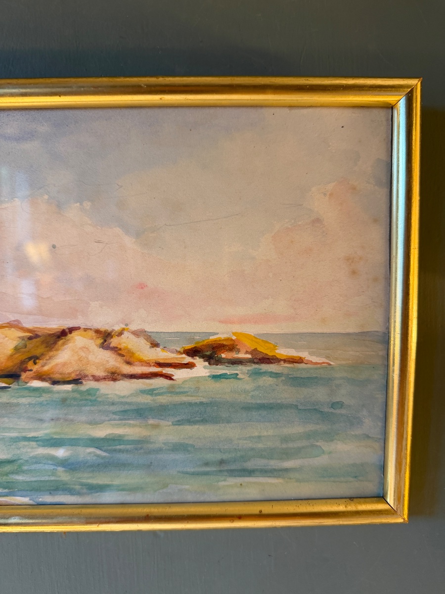 Bord de mer, aquarelle début XXème n°5-photo-3