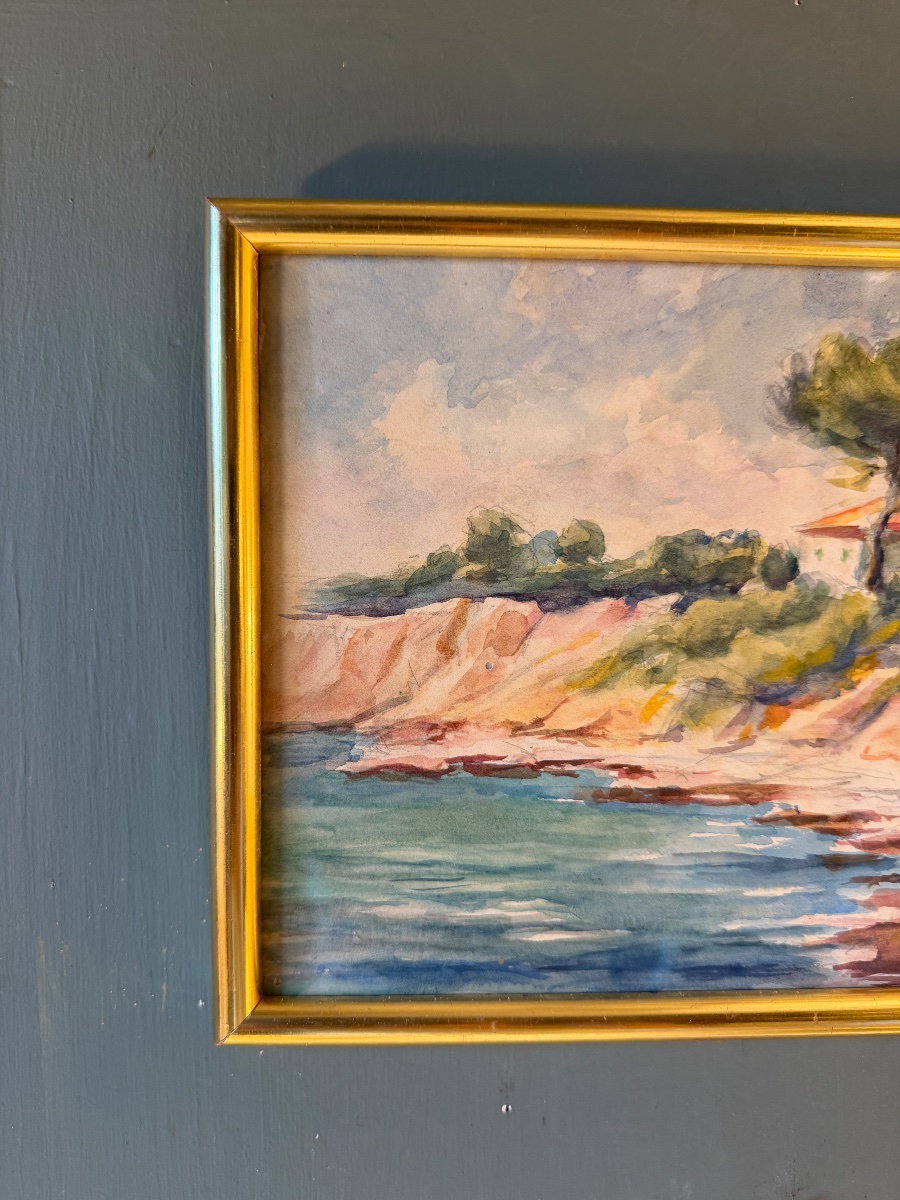 Bord de mer, aquarelle début XXème n°6-photo-2