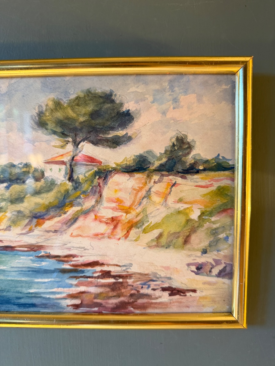 Bord de mer, aquarelle début XXème n°6-photo-3