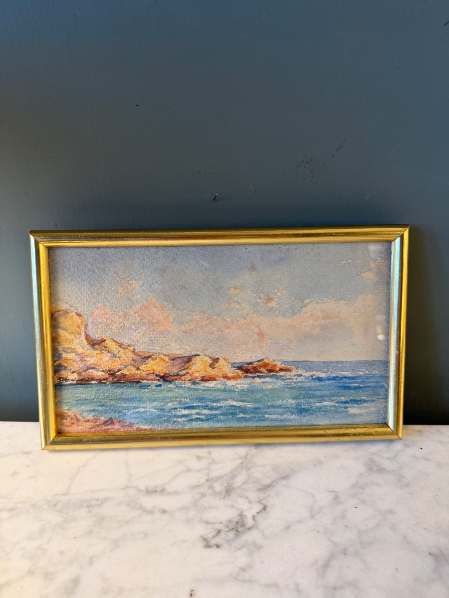 Seaside, Early 20th-century Watercolor No. 10-photo-4