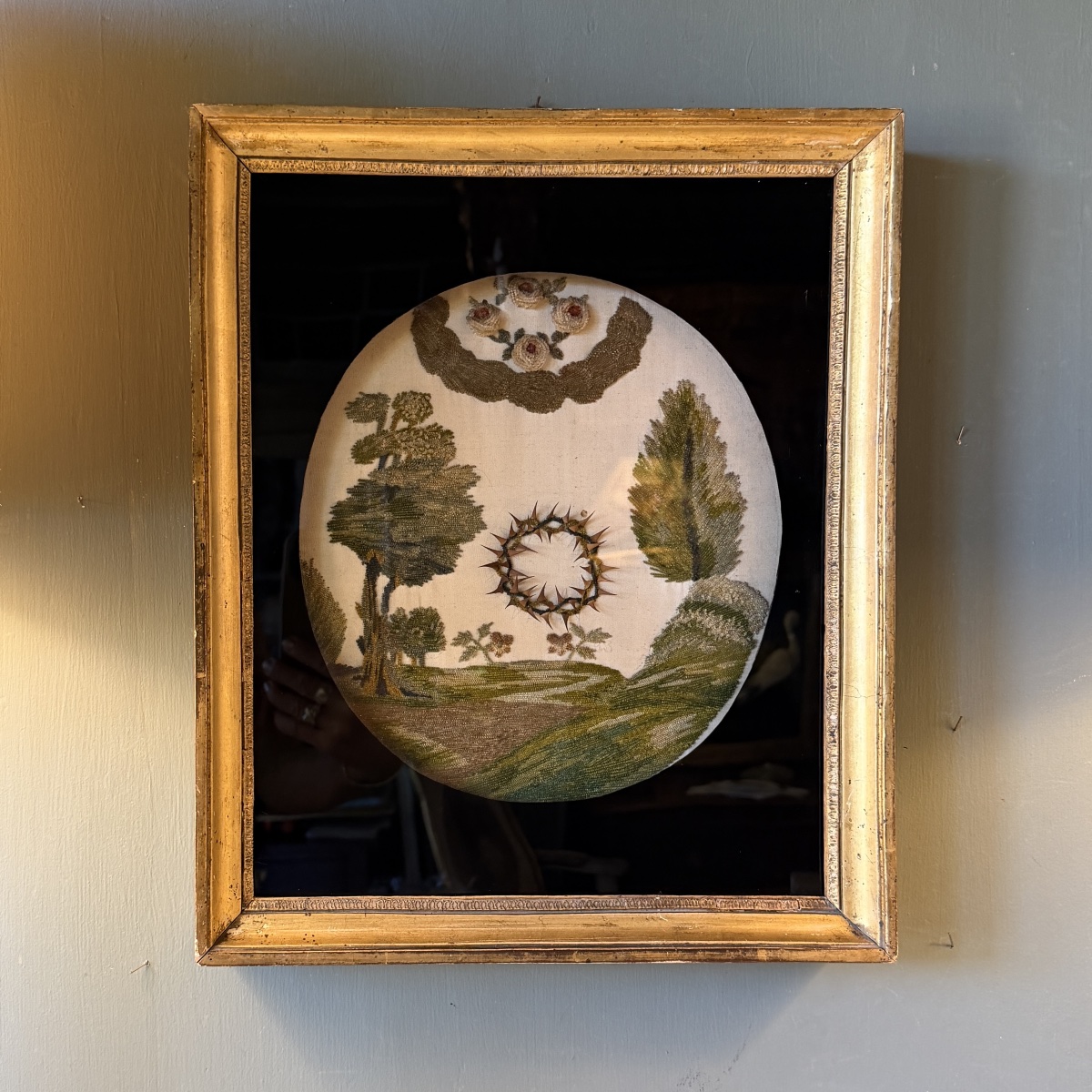 Broderie à la couronne d'épine du Christ XIXème
