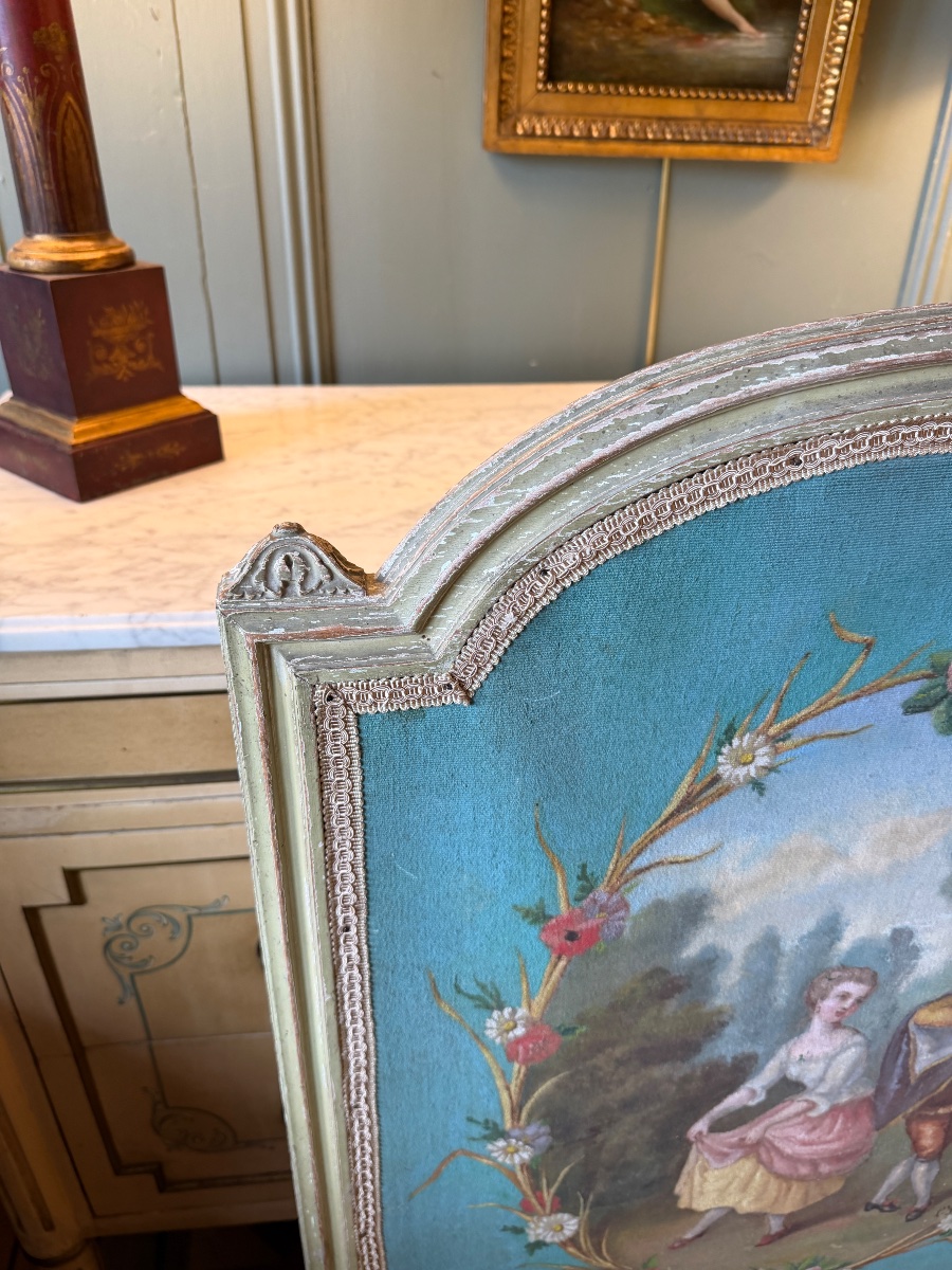 19th-century Painted Canvas Fireplace Screen-photo-1
