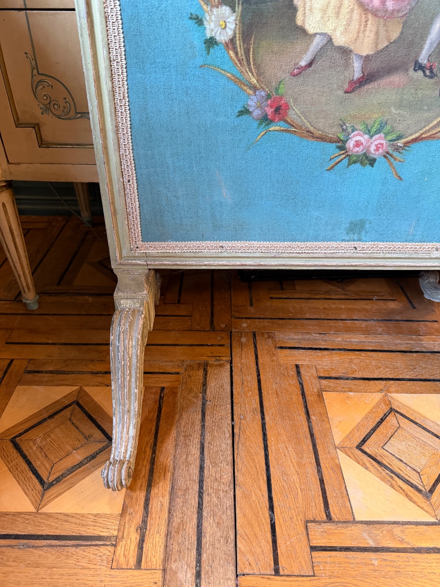 19th-century Painted Canvas Fireplace Screen-photo-3