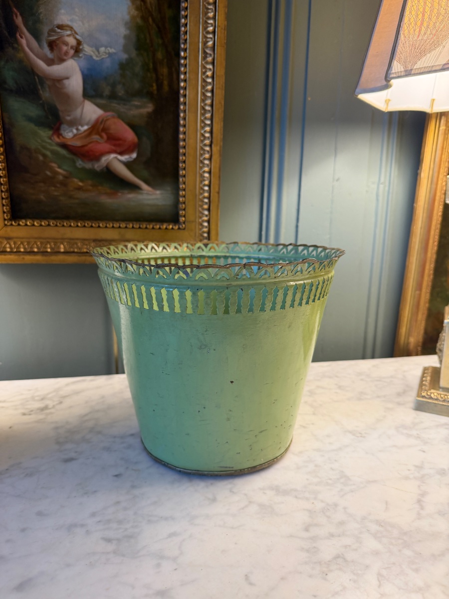 Potted Plant Holder Or Basket Made Of Painted Sheet Metal, Height 19 Cm-photo-4