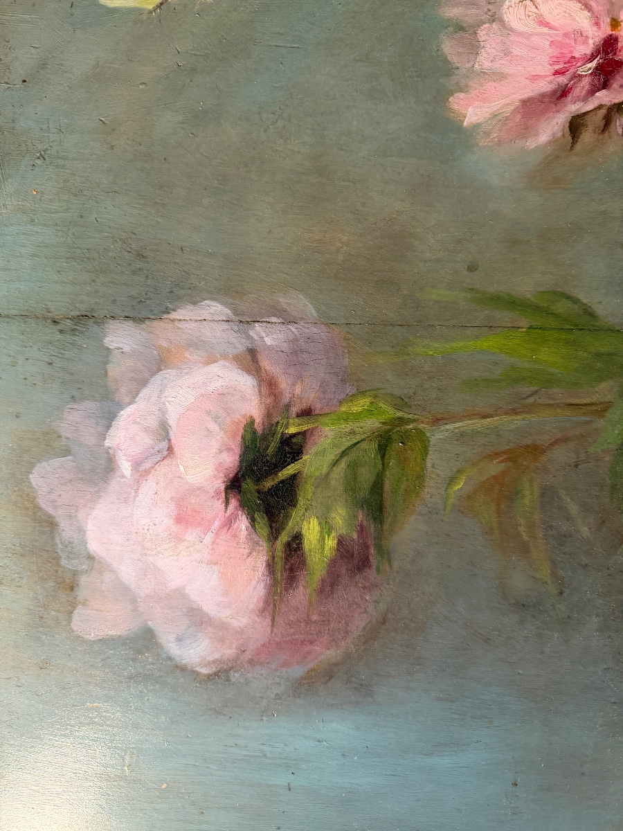 Large Decorative Wood Panel, Peonies.-photo-2