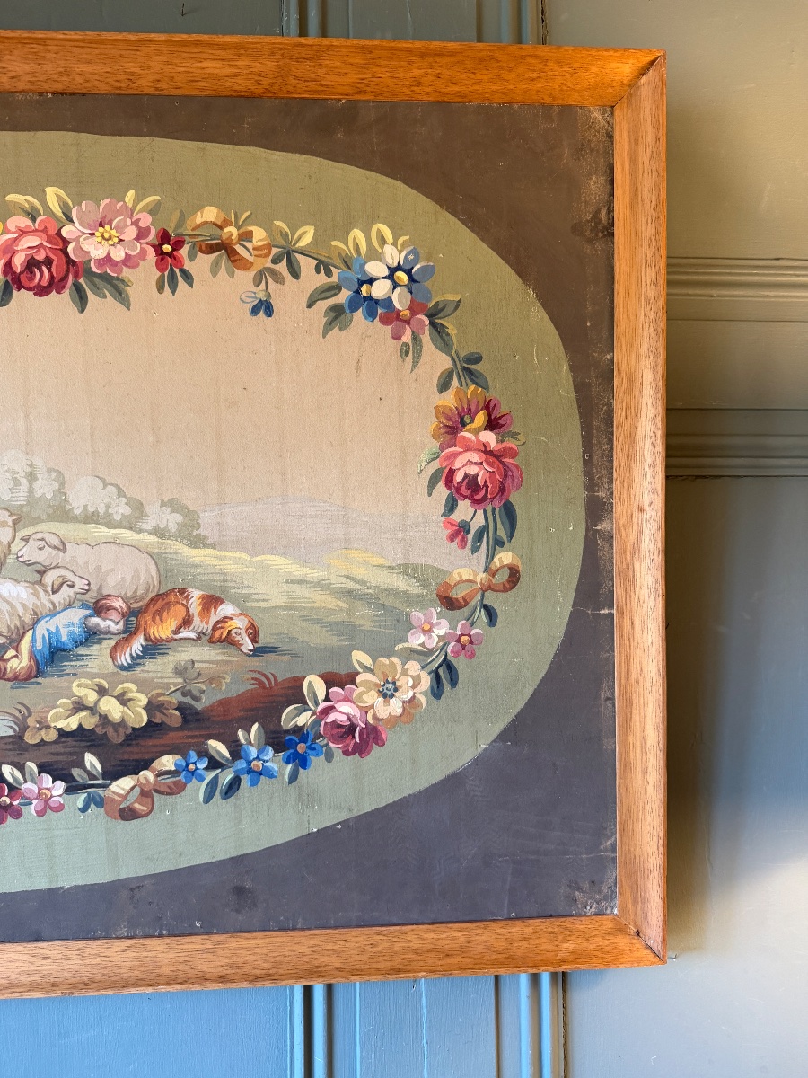 Carton de tapisserie d'Aubusson " Le Loup devenu Berger" d'après les fables de la Fontaine-photo-4