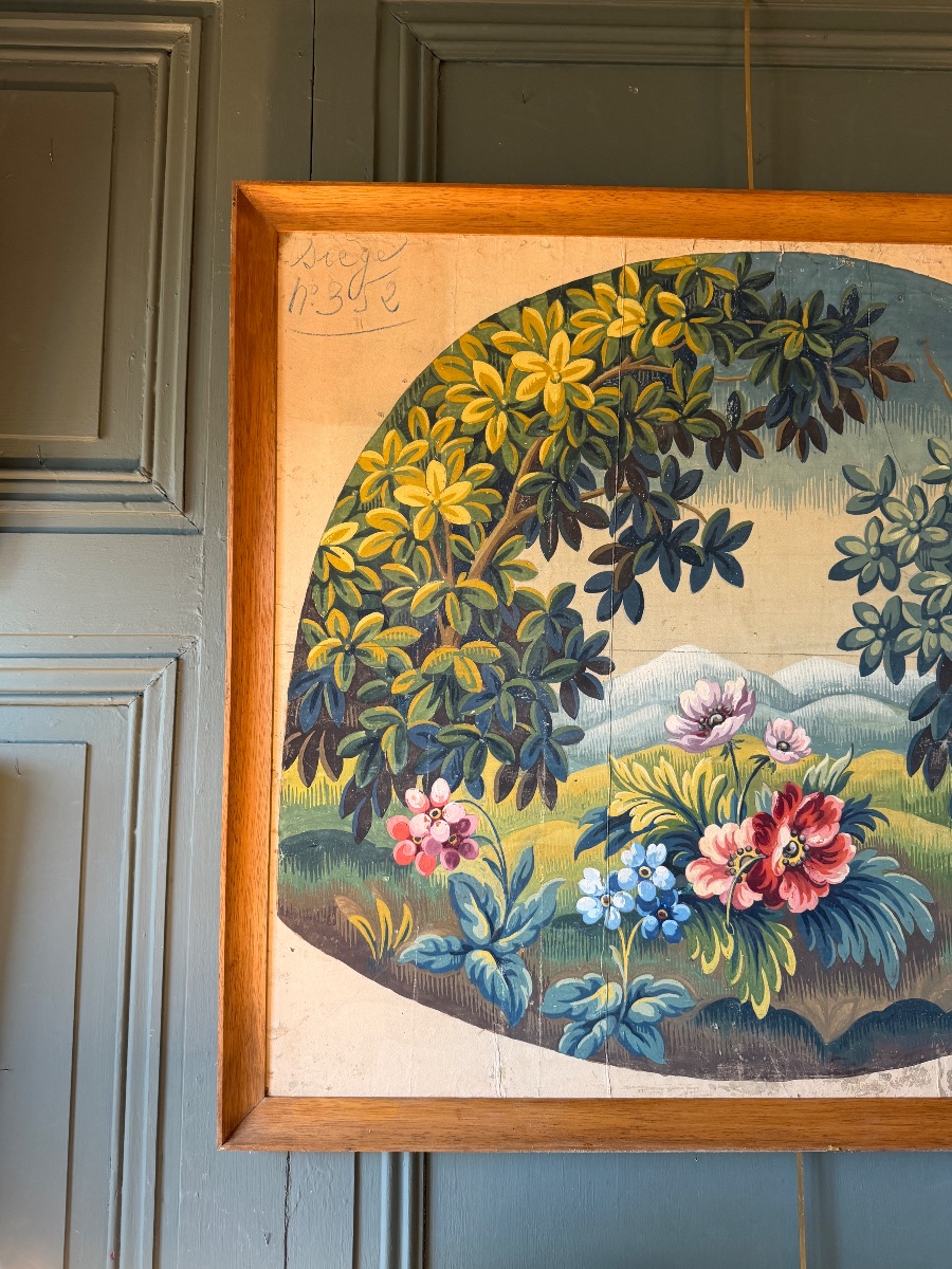 Carton de tapisserie d'Aubusson, Paysage champêtre XIXème-photo-2