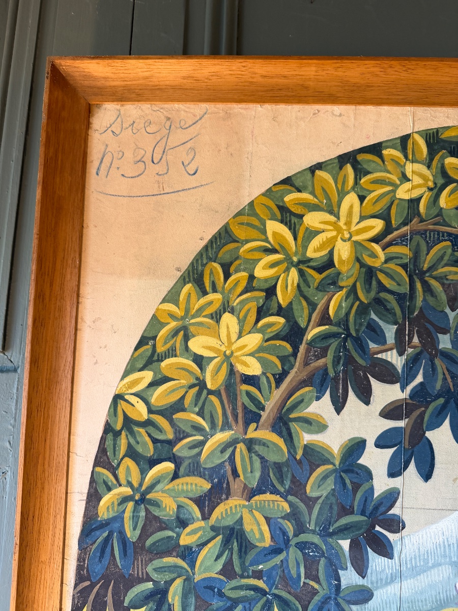 Carton de tapisserie d'Aubusson, Paysage champêtre XIXème-photo-1