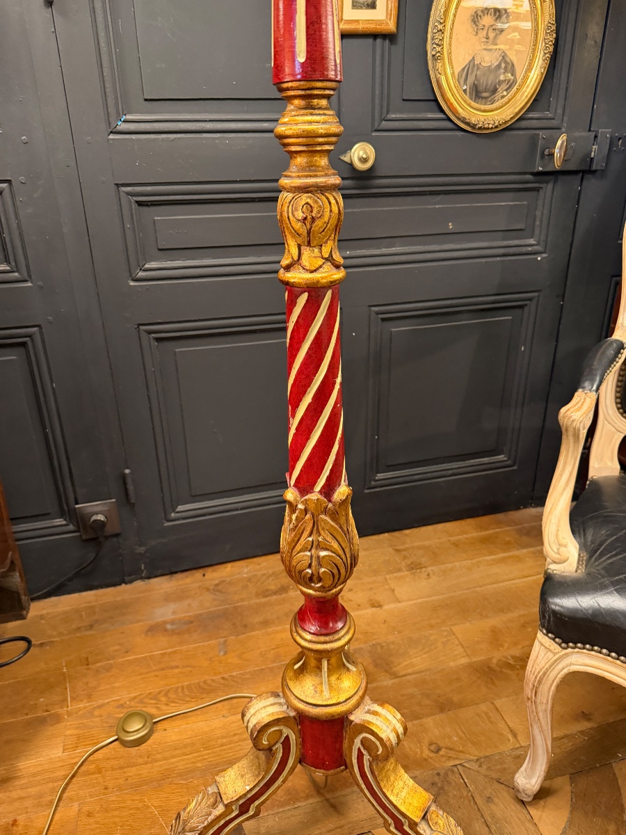 Lampadaire tripode en bois peint, Hauteur 183 cm-photo-4