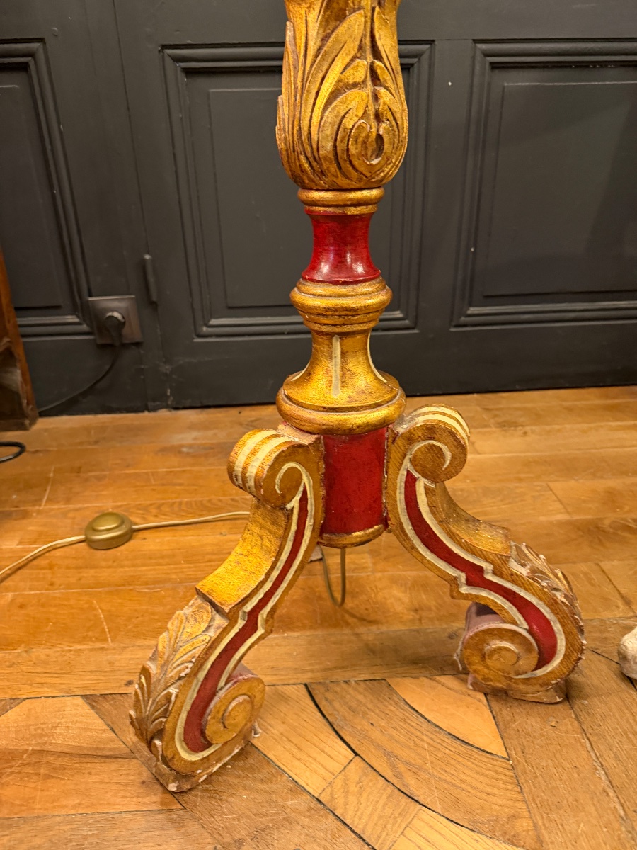 Lampadaire tripode en bois peint, Hauteur 183 cm-photo-5