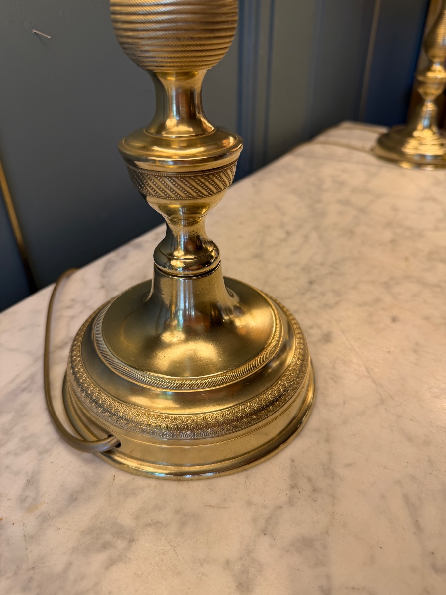 Grande paire de lampes en bronze XIXème, Hauteur 59 cm-photo-3
