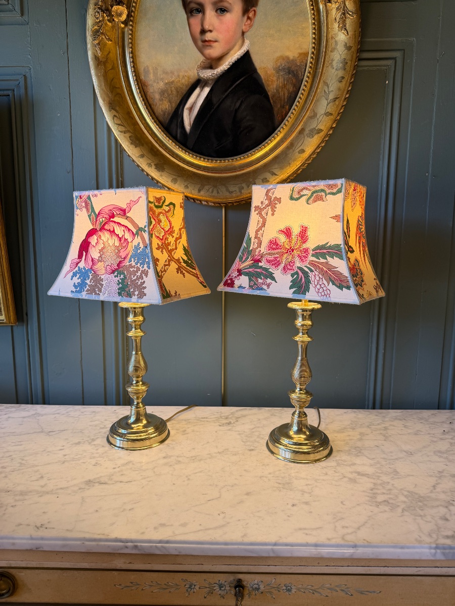 Pair Of 19th-century Bronze Lamps, Height 47 Cm-photo-2