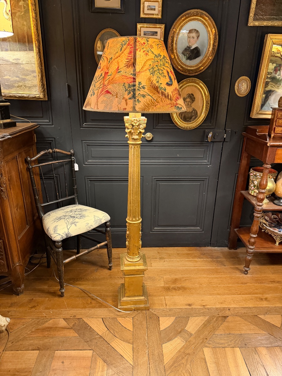 Gilded Wooden Floor Lamp, Height 147 Cm-photo-4