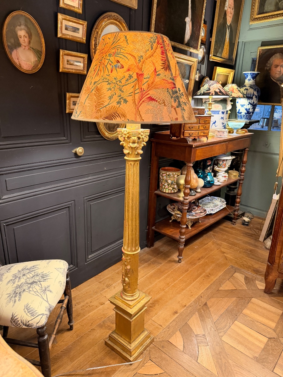 Gilded Wooden Floor Lamp, Height 147 Cm-photo-1