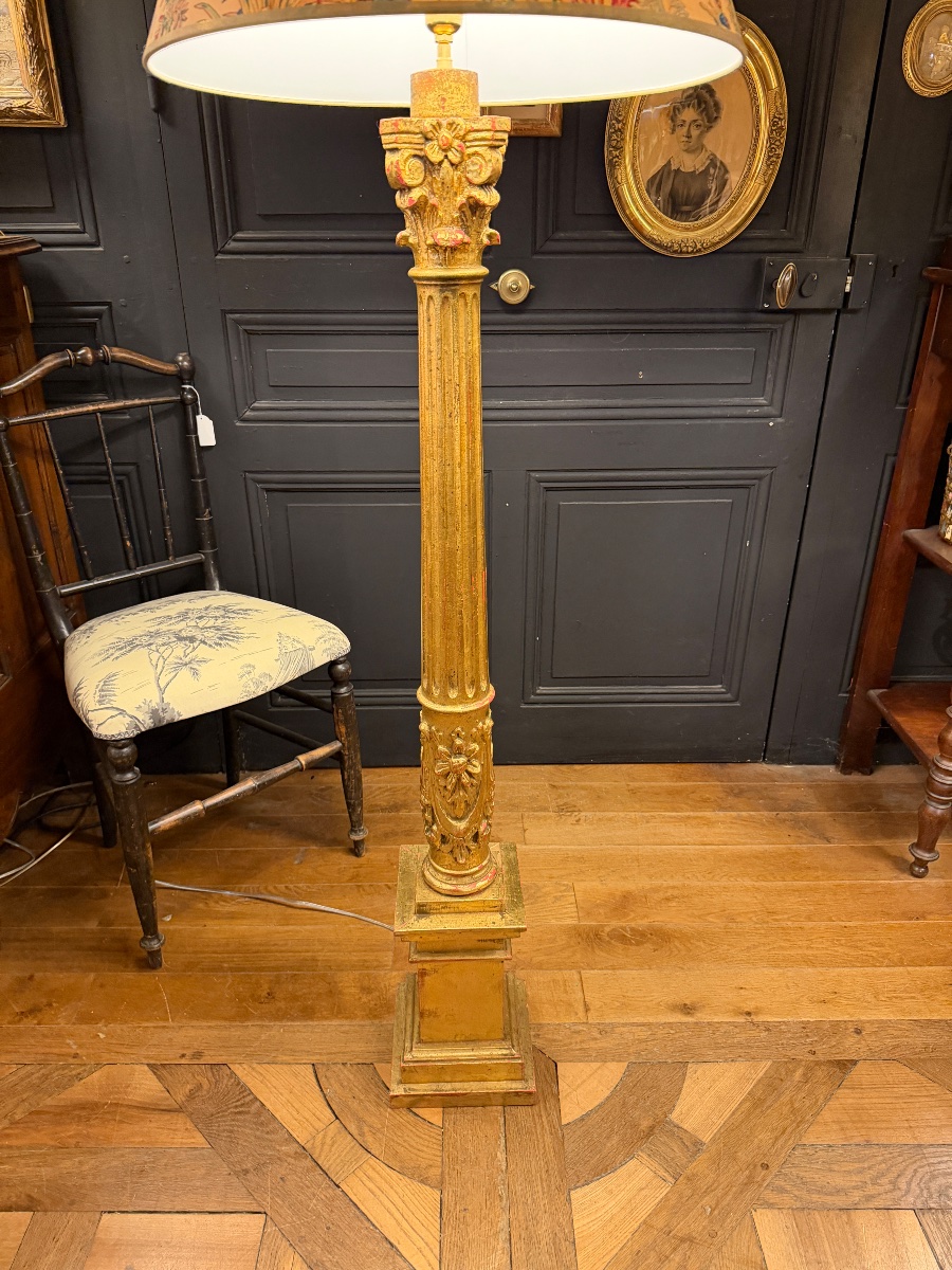 Gilded Wooden Floor Lamp, Height 147 Cm-photo-2