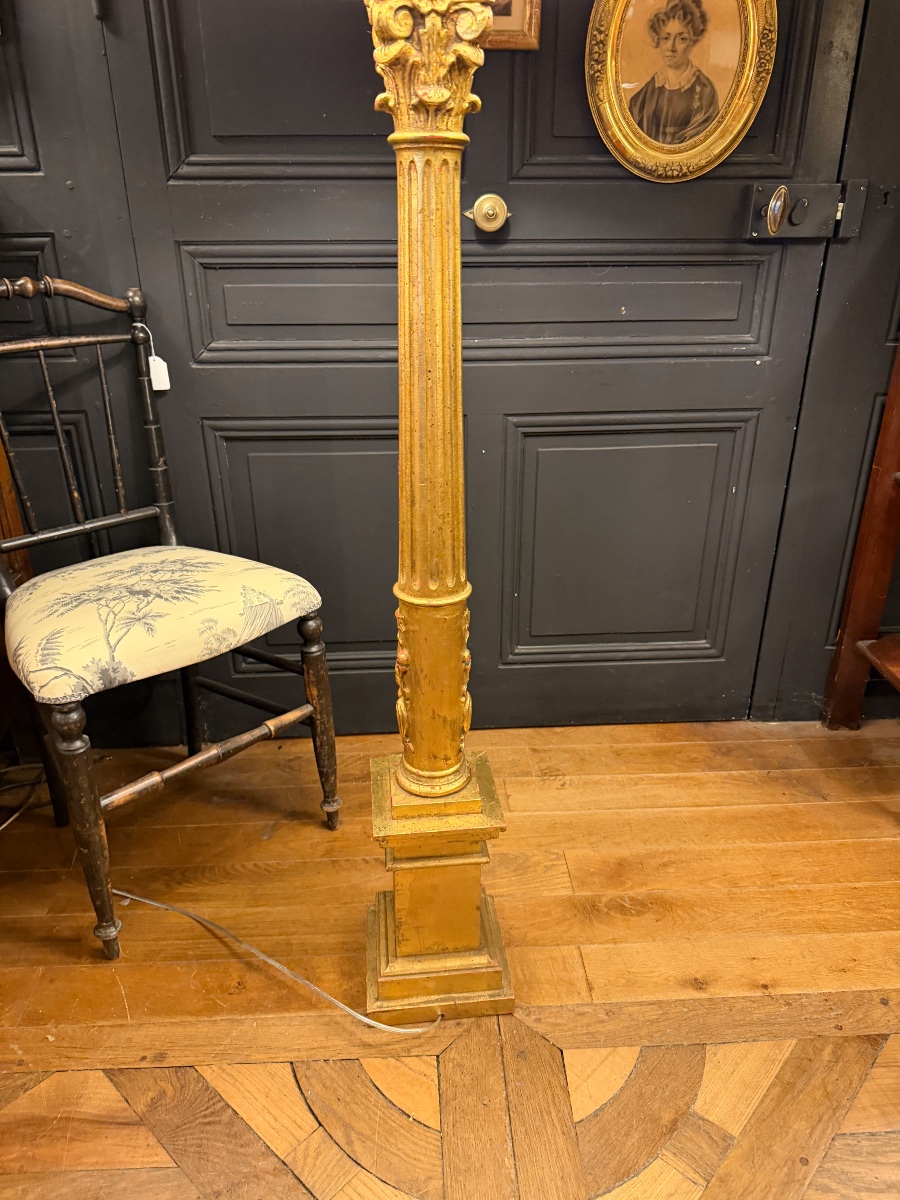 Gilded Wooden Floor Lamp, Height 147 Cm-photo-3