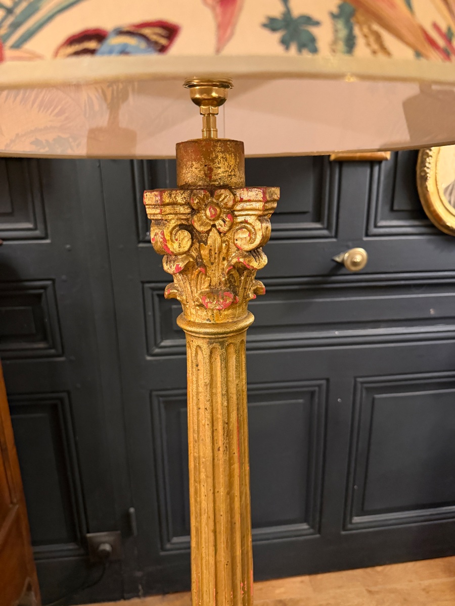 Gilded Wooden Floor Lamp, Height 147 Cm-photo-5
