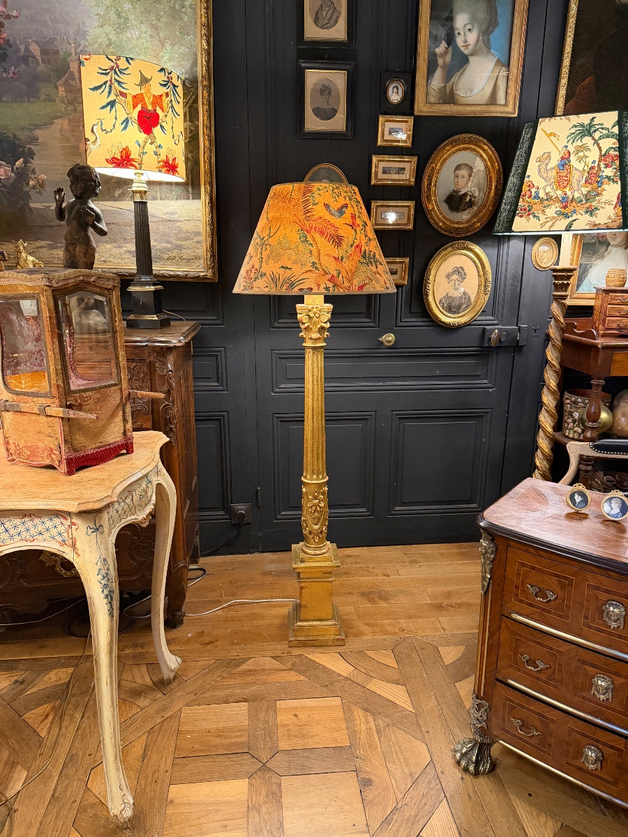 Gilded Wooden Floor Lamp, Height 147 Cm-photo-8