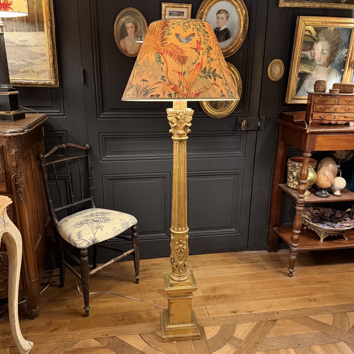 Gilded Wooden Floor Lamp, Height 147 Cm