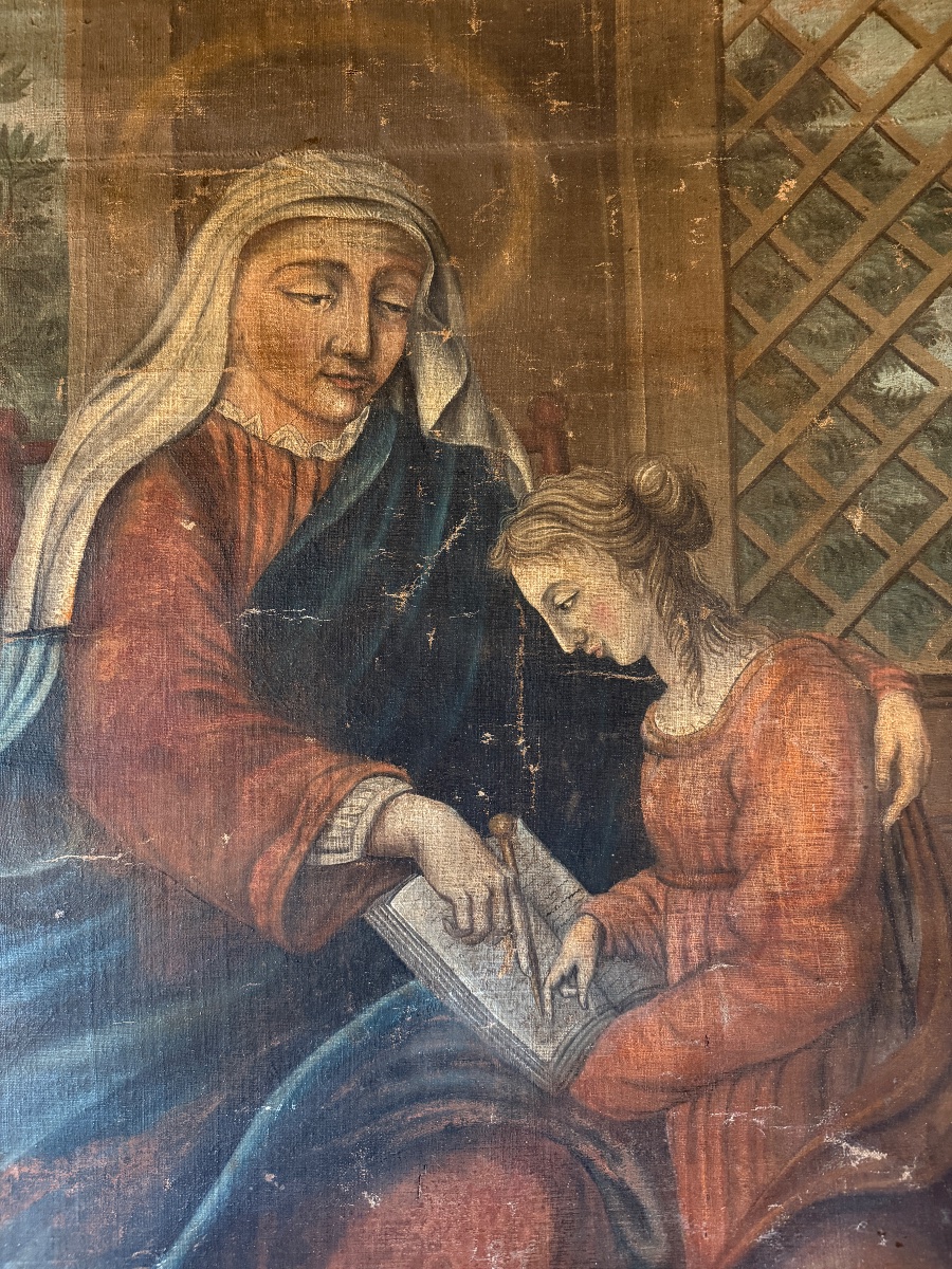 Large 18th-century Painted Canvas, *the Education Of The Virgin* -photo-2