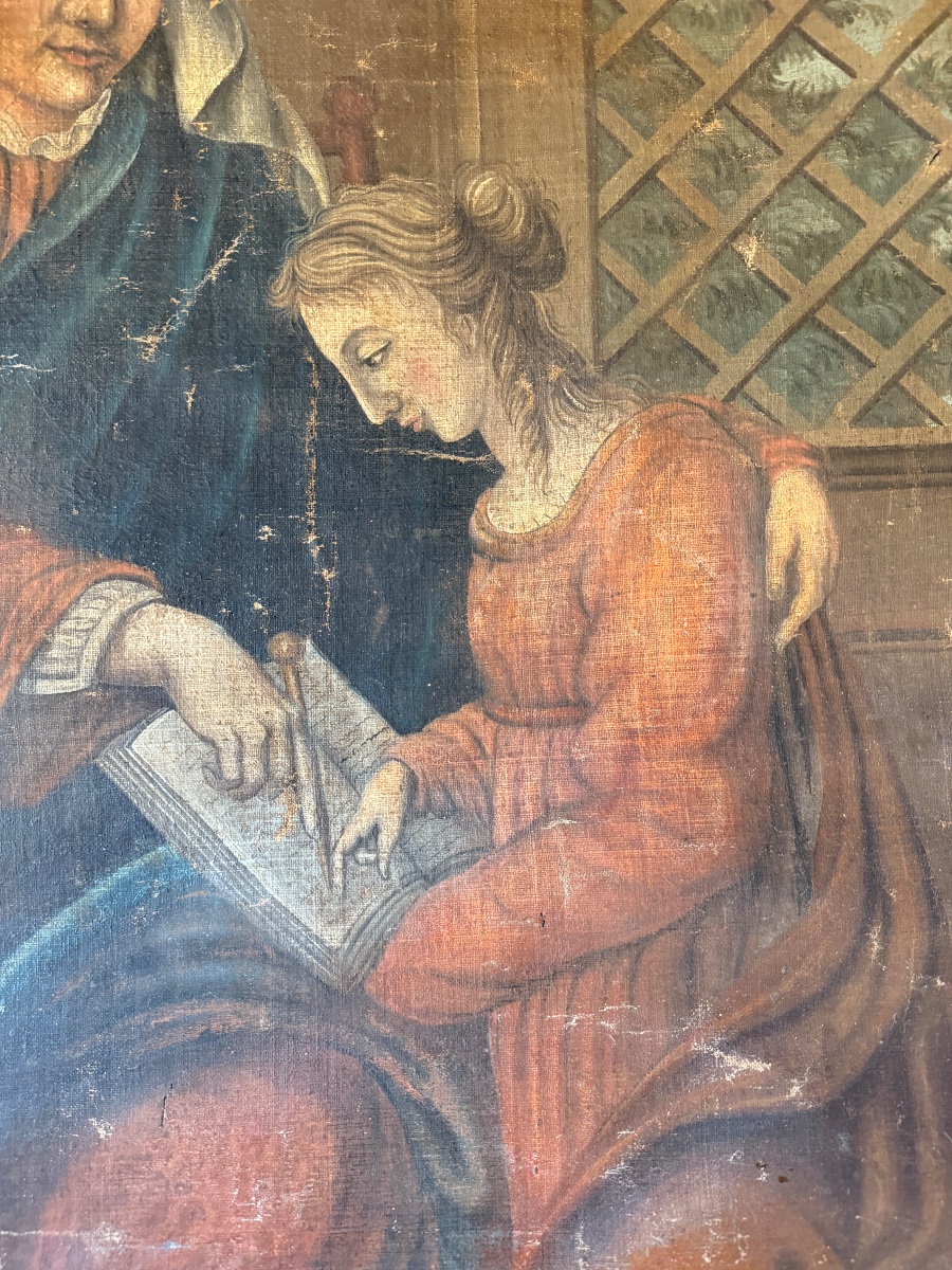 Large 18th-century Painted Canvas, *the Education Of The Virgin* -photo-3