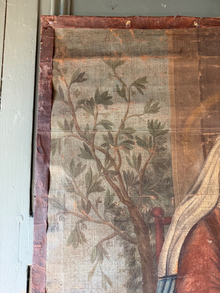 Large 18th-century Painted Canvas, *the Education Of The Virgin* -photo-4