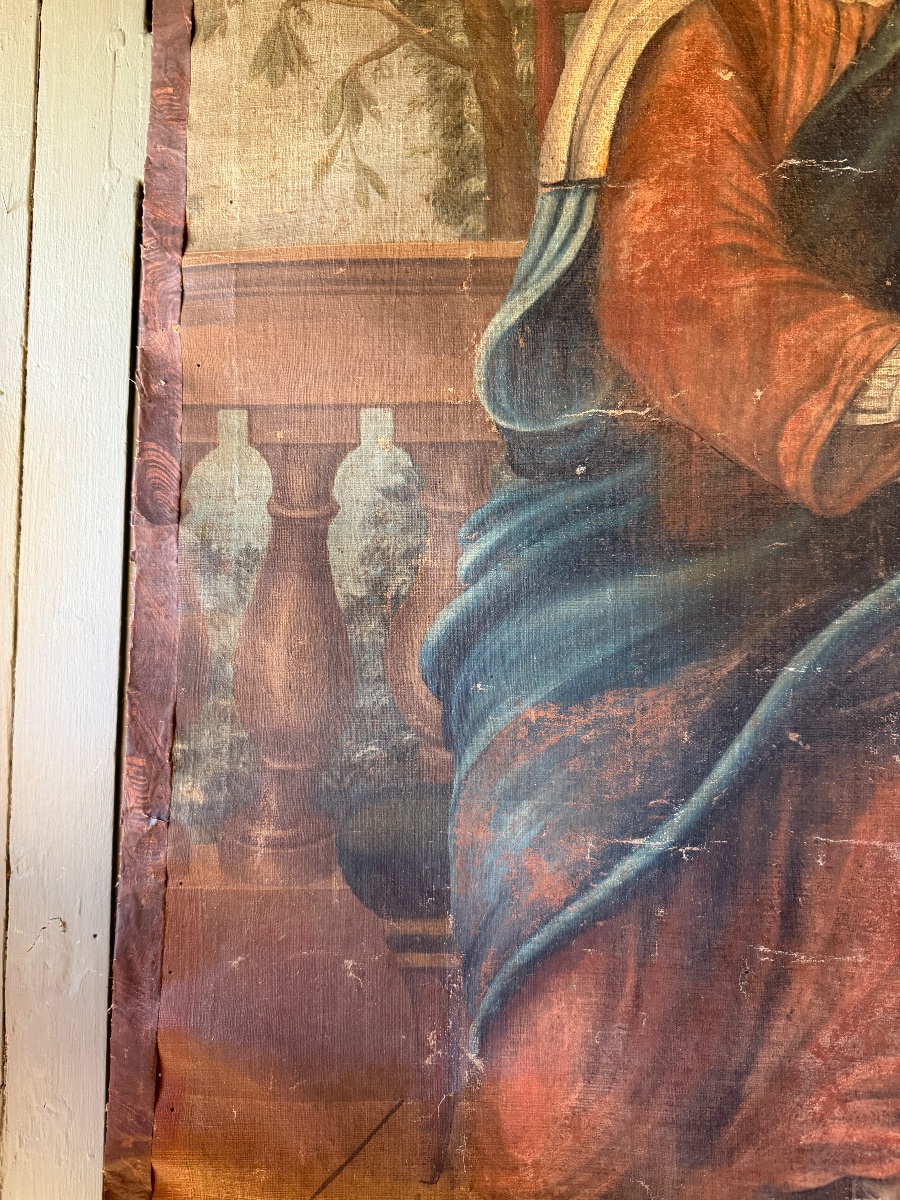 Large 18th-century Painted Canvas, *the Education Of The Virgin* -photo-2