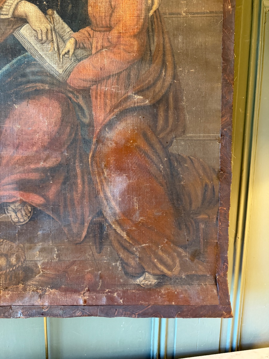 Large 18th-century Painted Canvas, *the Education Of The Virgin* -photo-4