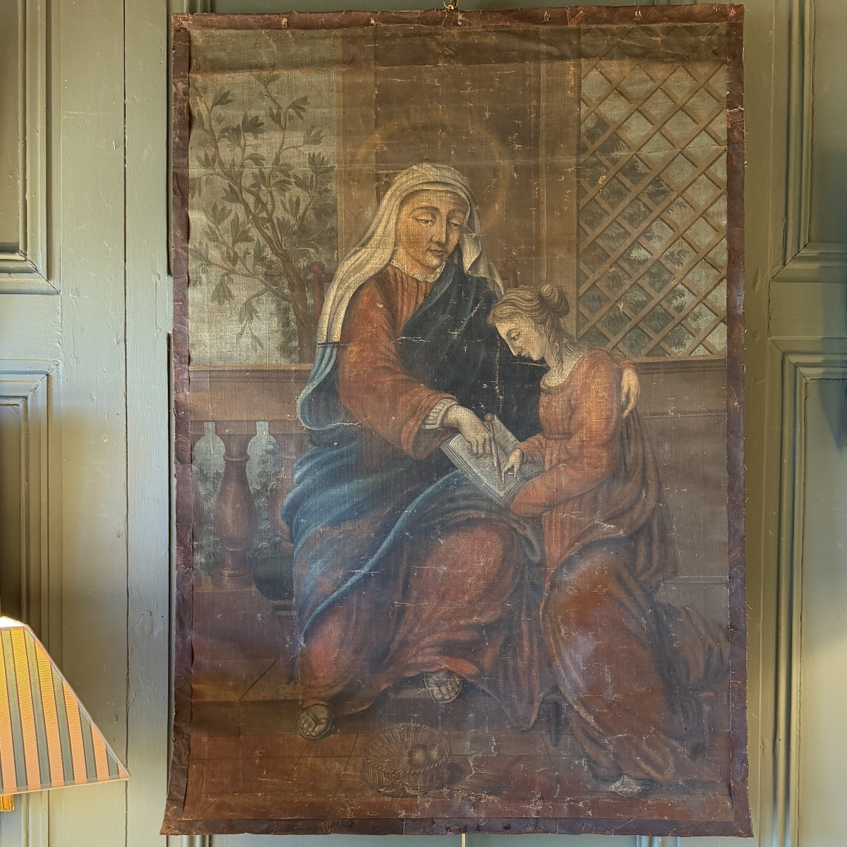 Large 18th-century Painted Canvas, *the Education Of The Virgin* 