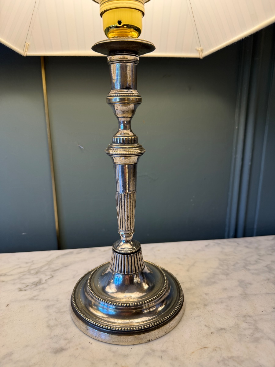 Pair Of Directoire-style Silver-plated Bronze Lamps, Height 44 Cm-photo-2
