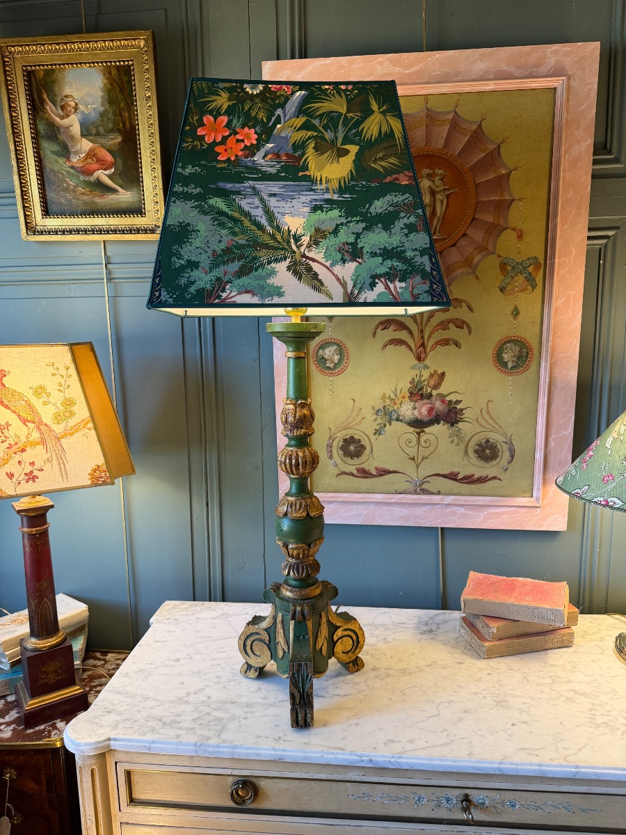 Large Painted Wooden Tripod Lamp, 92 Cm Tall-photo-3