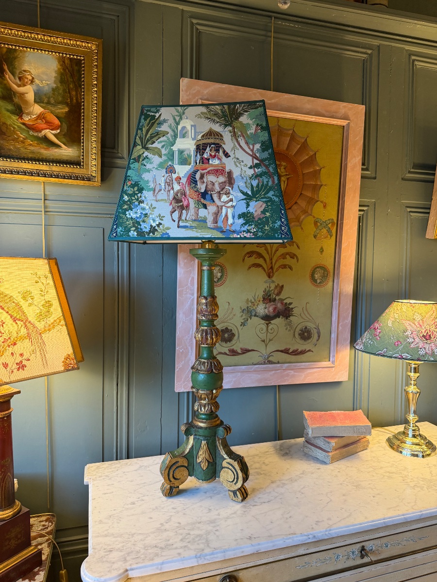 Large Painted Wooden Tripod Lamp, 92 Cm Tall-photo-4