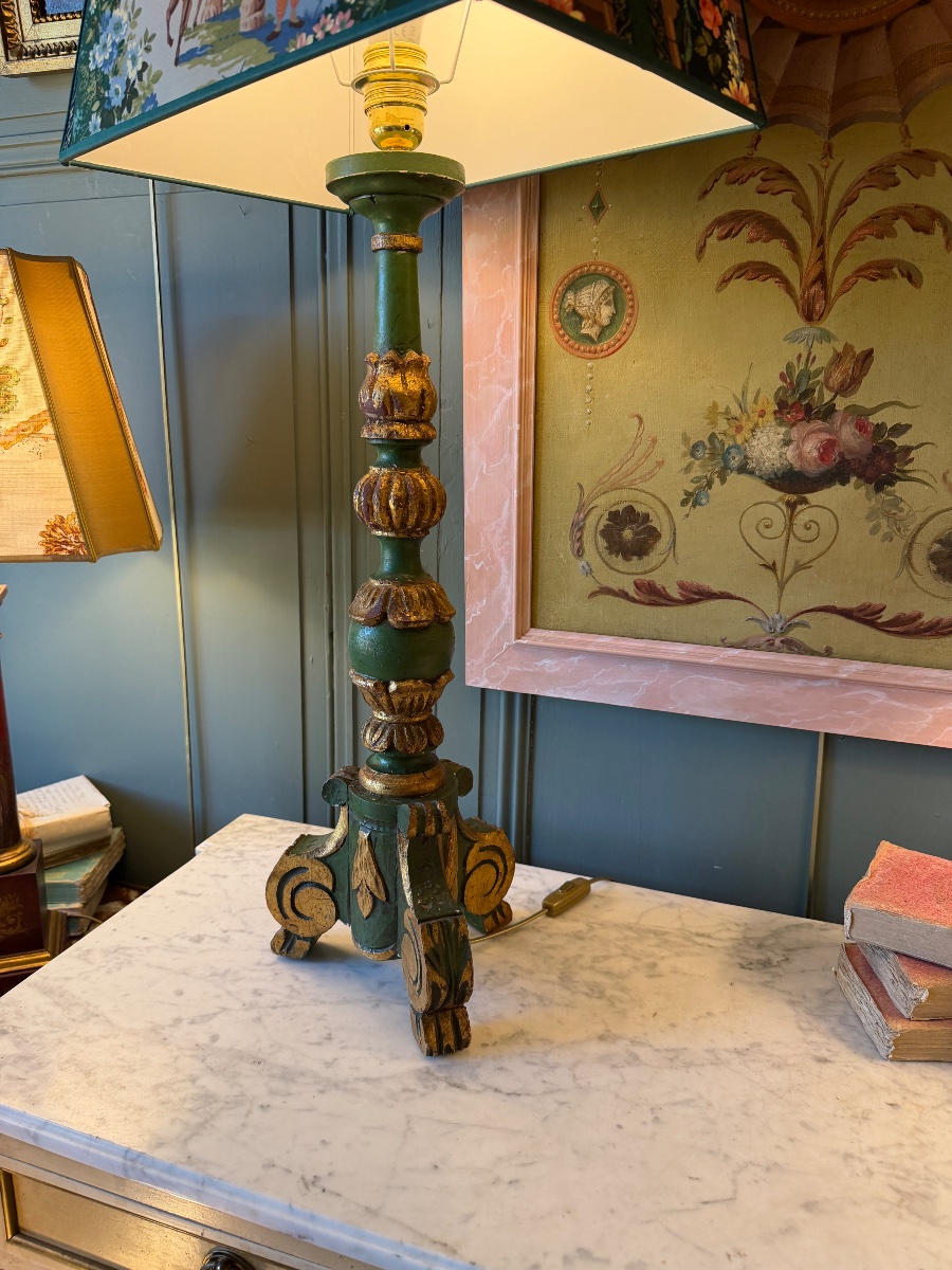 Large Painted Wooden Tripod Lamp, 92 Cm Tall-photo-1