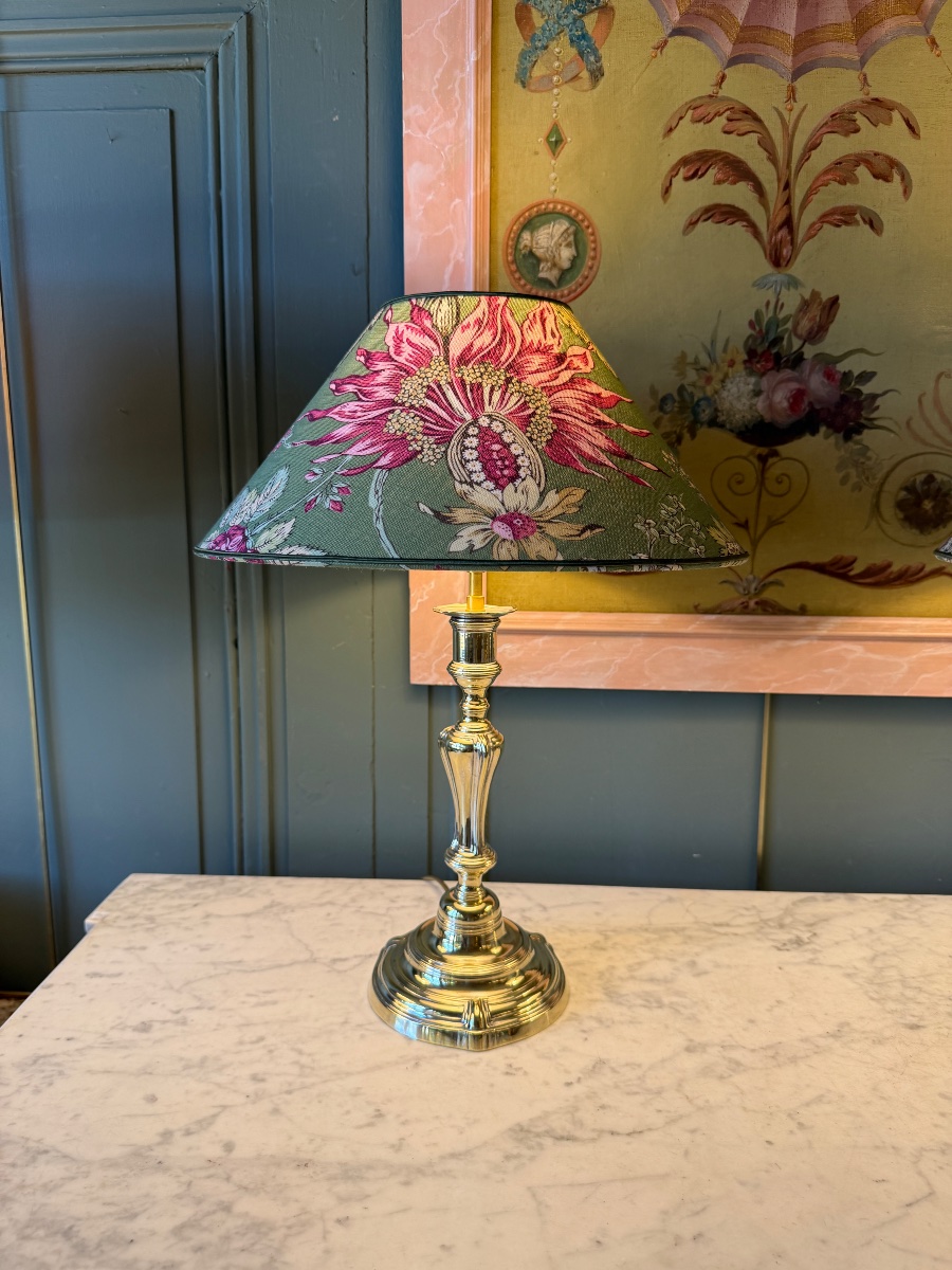 Paire de lampes en bronze poli, Hauteur 46,5 cm-photo-2