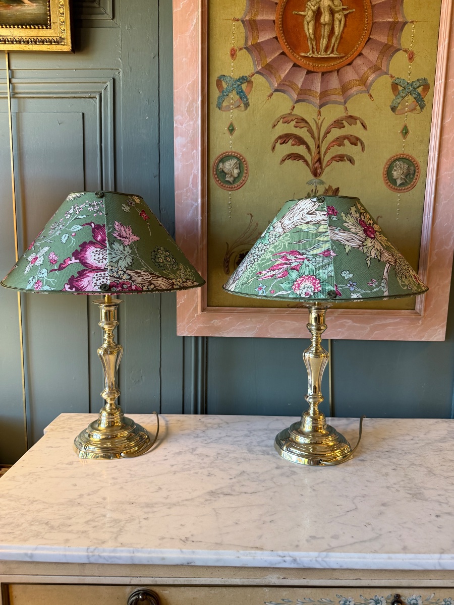 Paire de lampes en bronze poli, Hauteur 46,5 cm-photo-2