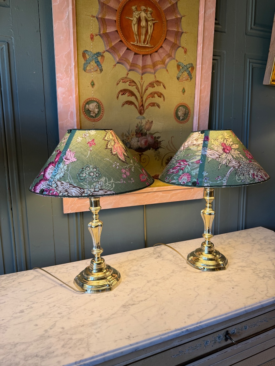 Paire de lampes en bronze poli, Hauteur 46,5 cm-photo-3