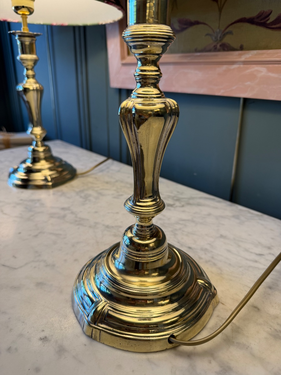 Paire de lampes en bronze poli, Hauteur 46,5 cm-photo-5